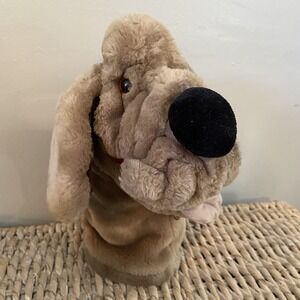 Vintage 1984 GanzBros Toys Wrinkles Hand Puppet Golf Cover Brown Plush Dog 10"